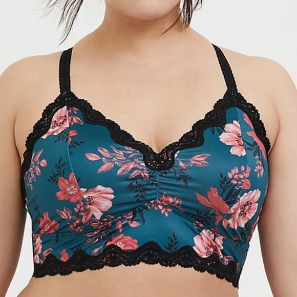 torrid Other - LIKE NEW TORRID TEAL CORAL UNLINED MICROFIBER W LACE TRIM PRINTED BRALETTE SZ 2